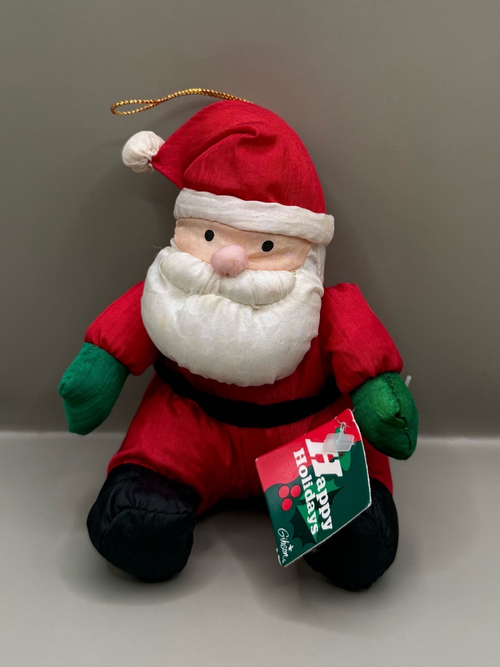 Vintage 90’s Mini Gibson Greetings Nylon Parachute Santa Ornament Puffy Santa